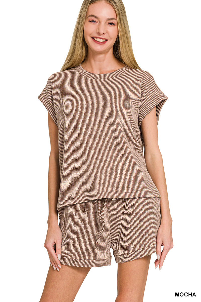 OL Ribbed Cap Sleeve Short Set