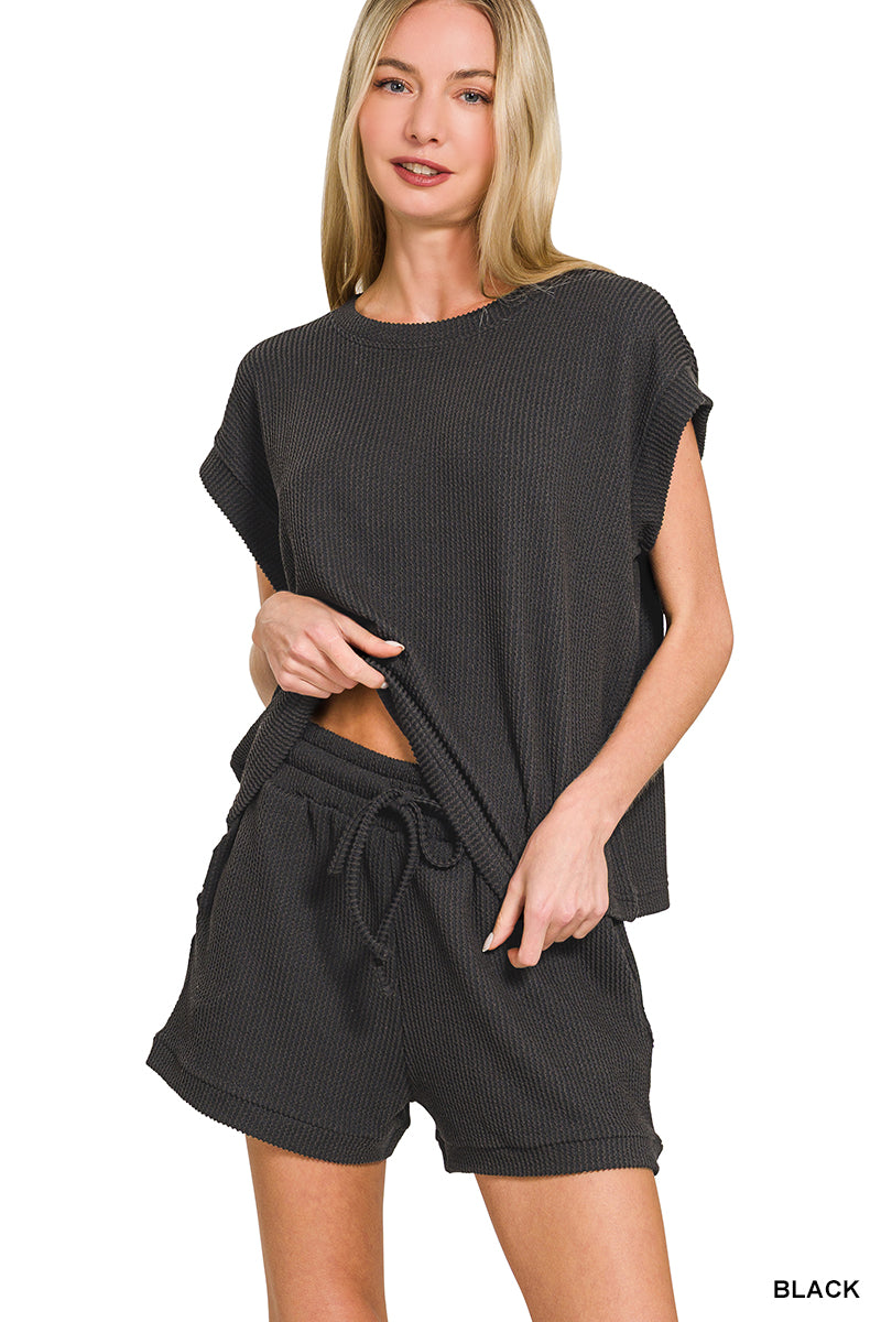 OL Ribbed Cap Sleeve Short Set