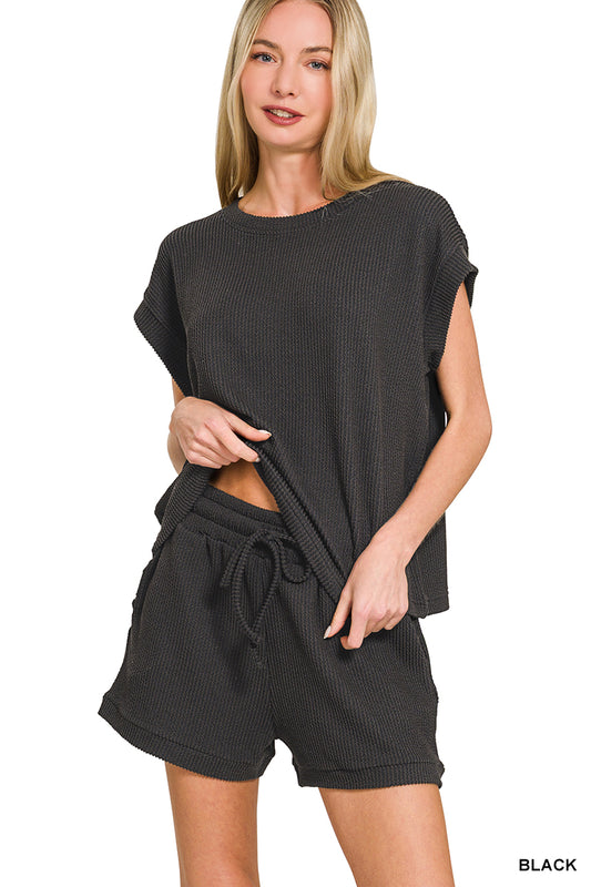 OL Ribbed Cap Sleeve Short Set