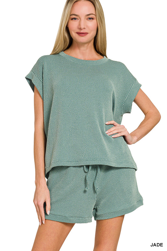 OL Ribbed Cap Sleeve Short Set