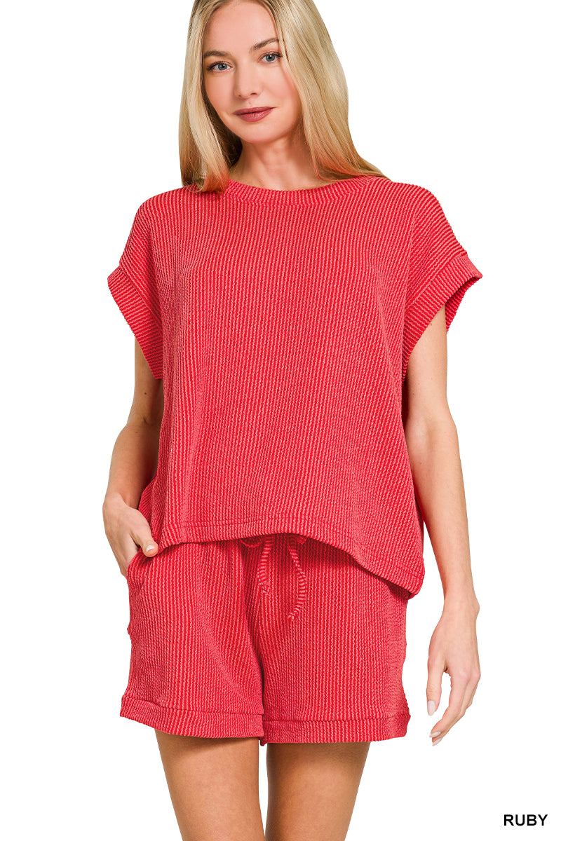 OL Ribbed Cap Sleeve Short Set
