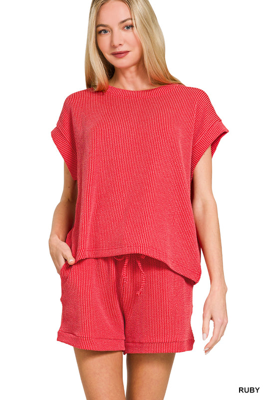 OL Ribbed Cap Sleeve Short Set