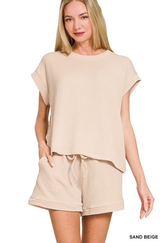 OL Ribbed Cap Sleeve Short Set