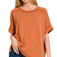 Ribbed Cuffed Short Sleeve Top