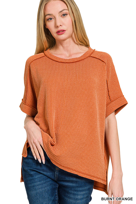 OL Ribbed Cuffed Short Sleeve Top