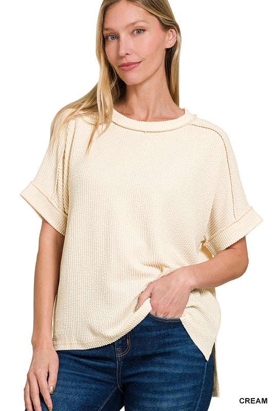 OL Ribbed Cuffed Short Sleeve Top