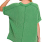 Ribbed Cuffed Short Sleeve Top