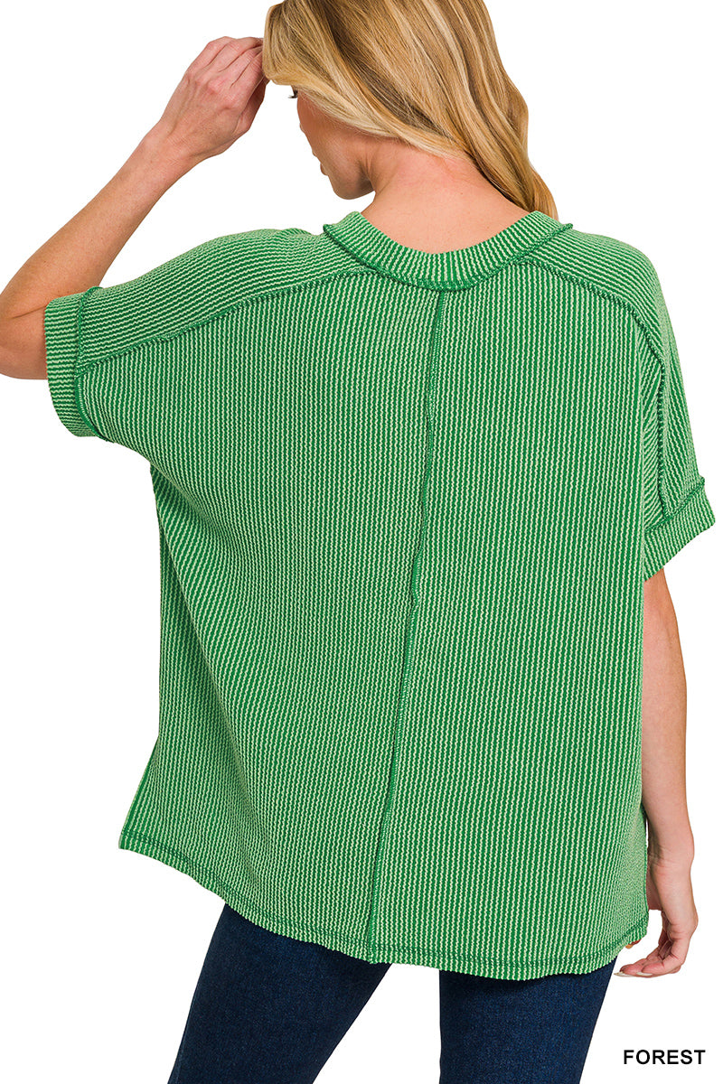 Ribbed Cuffed Short Sleeve Top