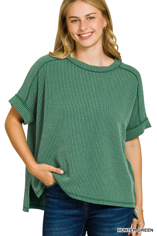 OL Ribbed Cuffed Short Sleeve Top