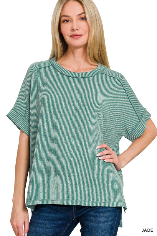 OL Ribbed Cuffed Short Sleeve Top