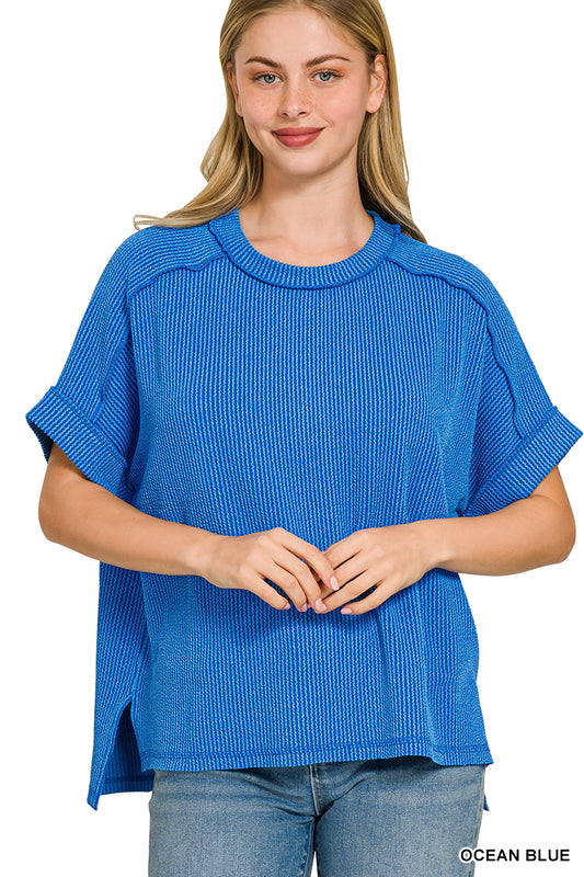 OL Ribbed Cuffed Short Sleeve Top