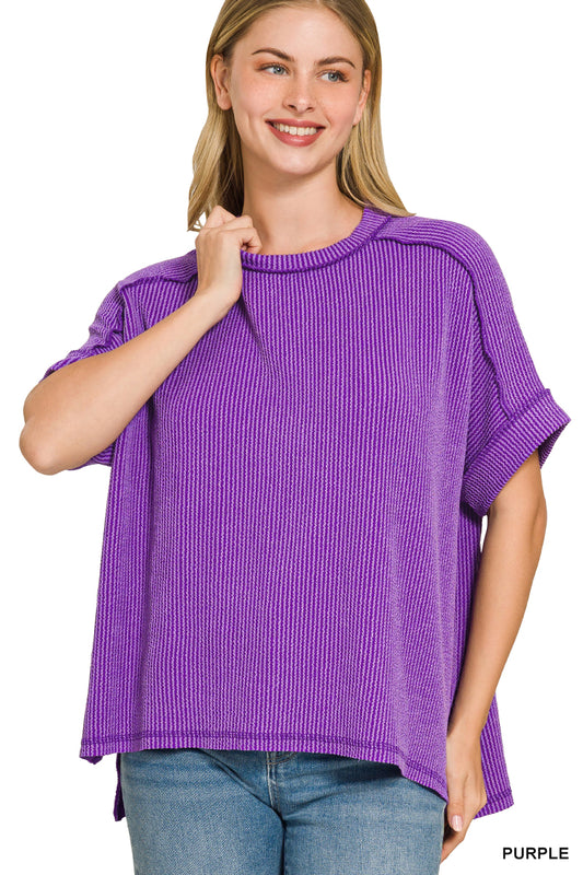 OL Ribbed Cuffed Short Sleeve Top
