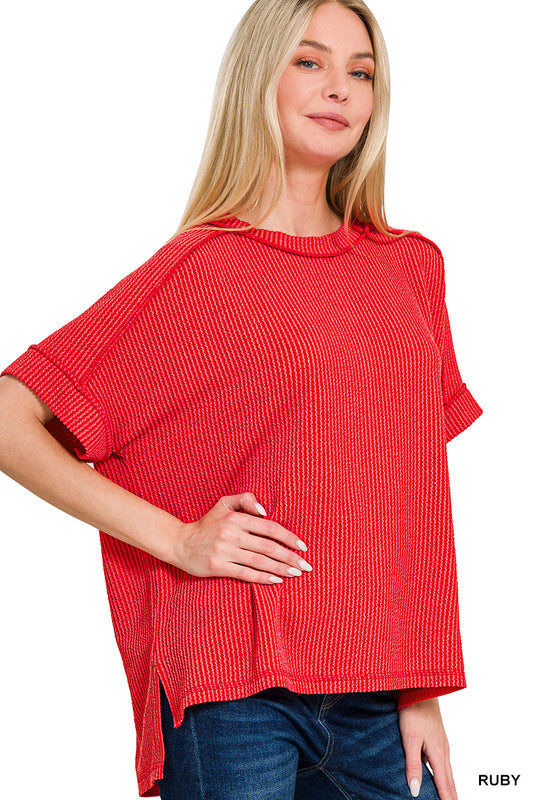 OL Ribbed Cuffed Short Sleeve Top