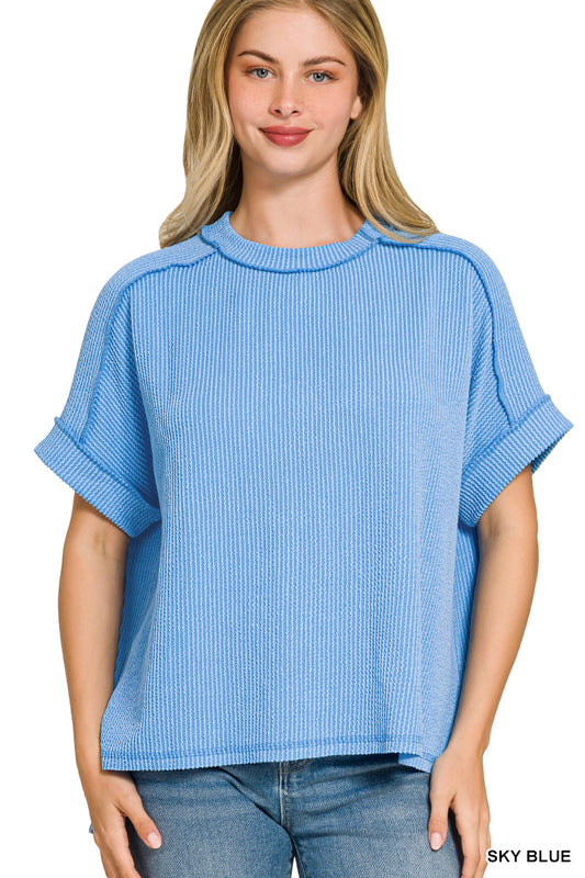 OL Ribbed Cuffed Short Sleeve Top