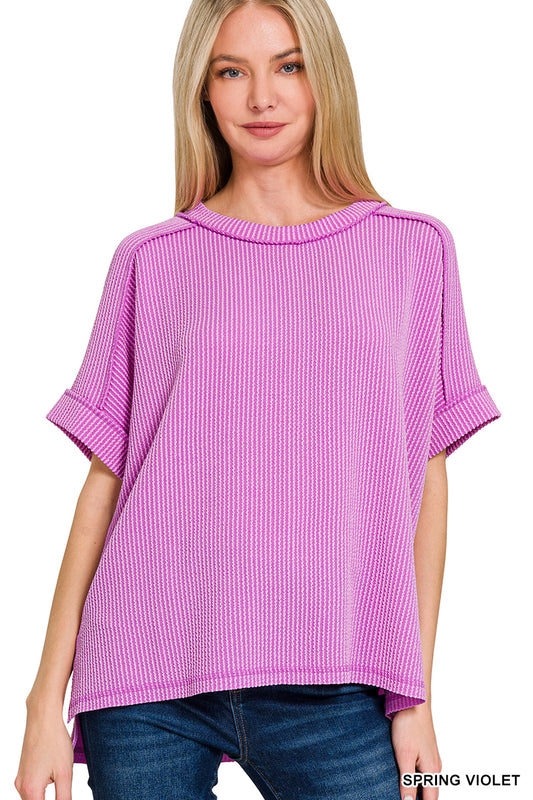 OL Ribbed Cuffed Short Sleeve Top