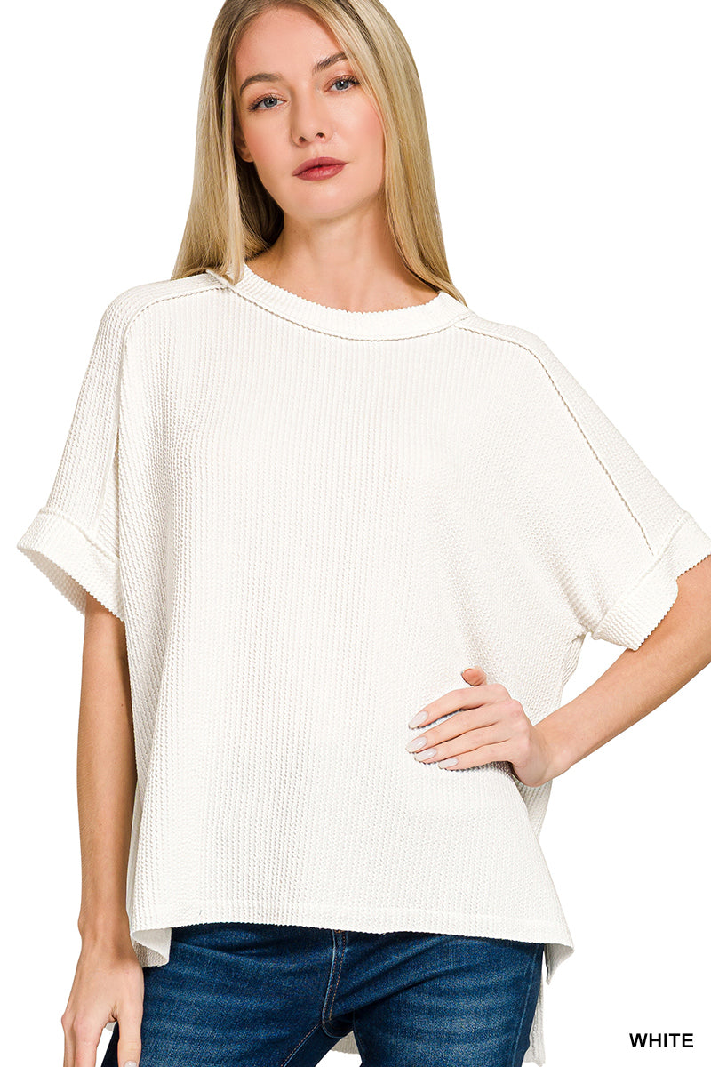 Ribbed Cuffed Short Sleeve Top