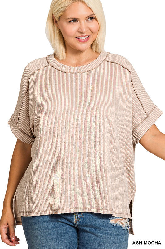 OL Plus Size Short Sleeve Cuffed Ribbed Top
