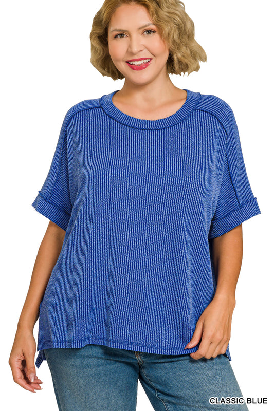 OL Plus Size Short Sleeve Cuffed Ribbed Top