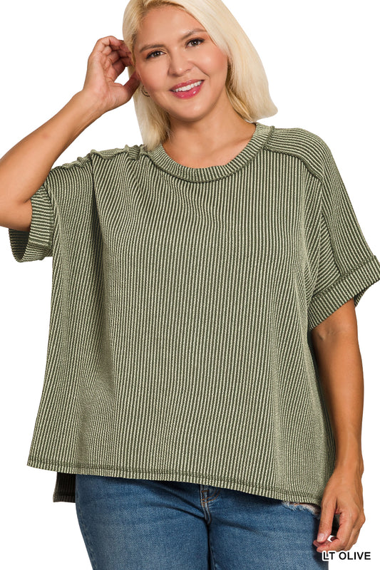 OL Plus Size Short Sleeve Cuffed Ribbed Top