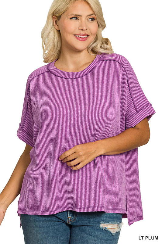 OL Plus Size Short Sleeve Cuffed Ribbed Top