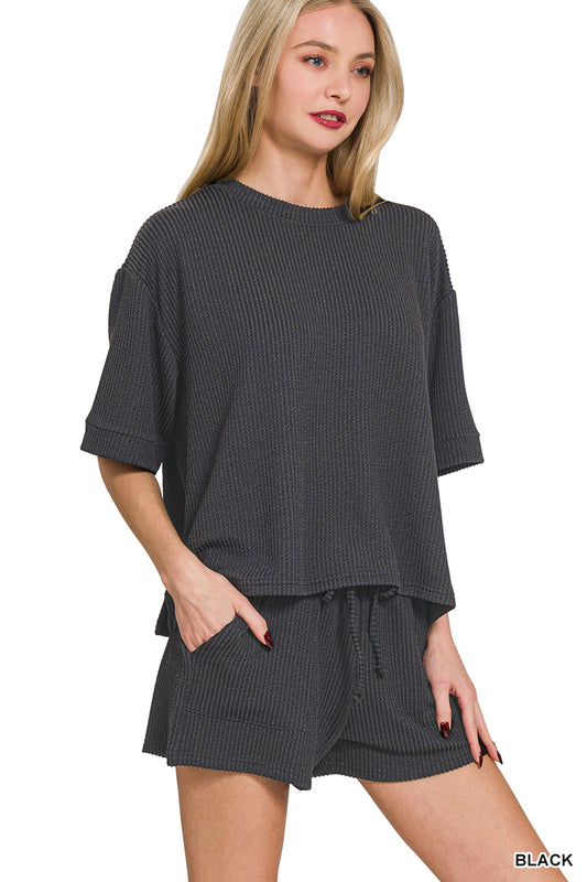 OL Ribbed 1/2 Sleeve Short Set