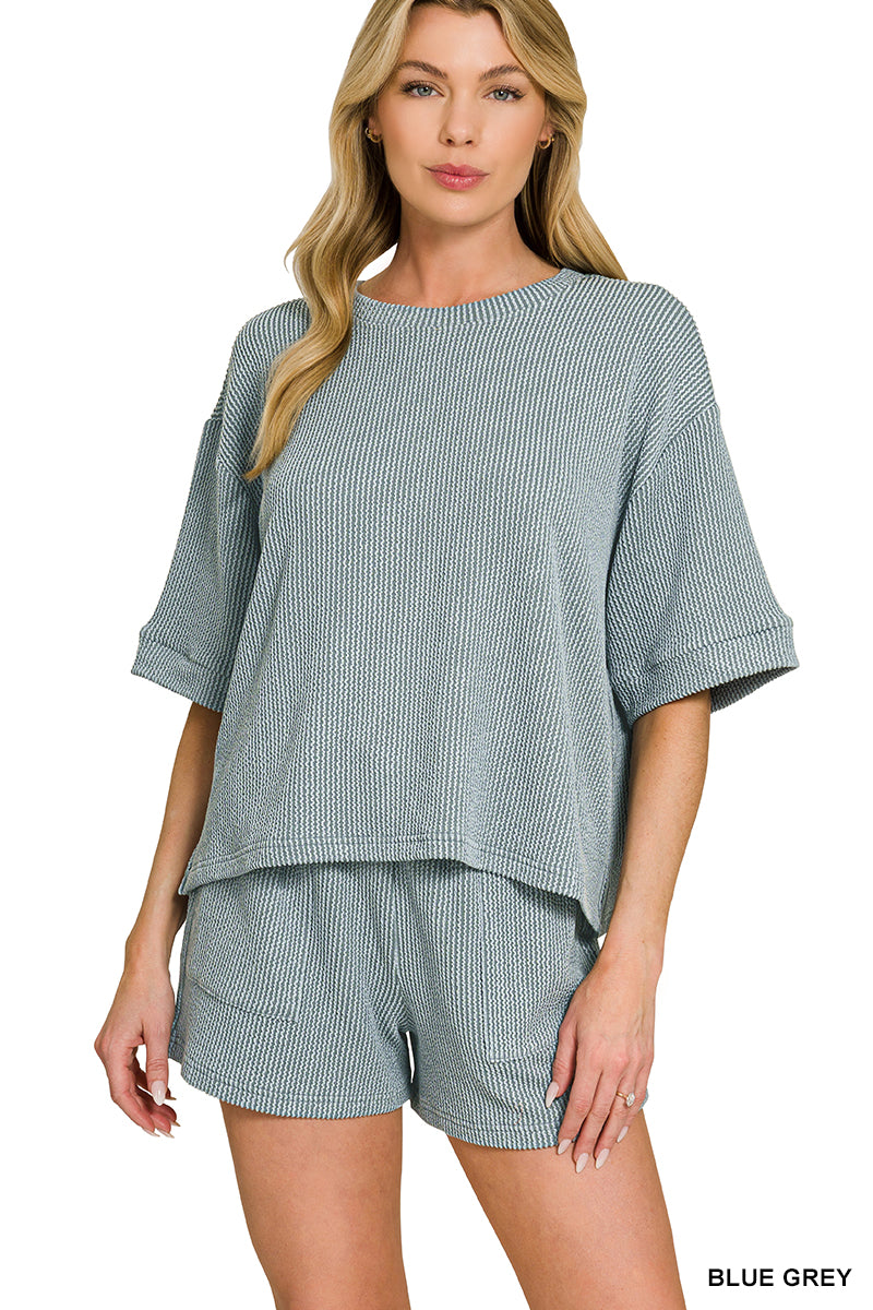 OL Ribbed 1/2 Sleeve Short Set