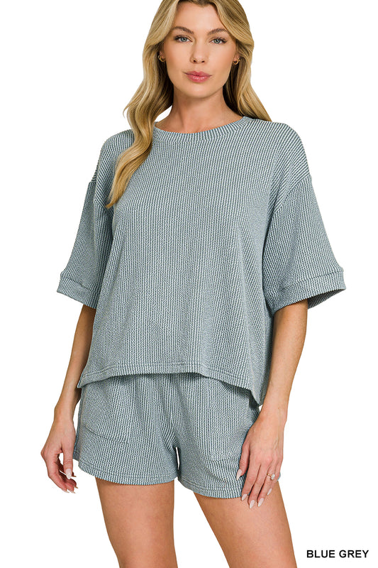 OL Ribbed 1/2 Sleeve Short Set