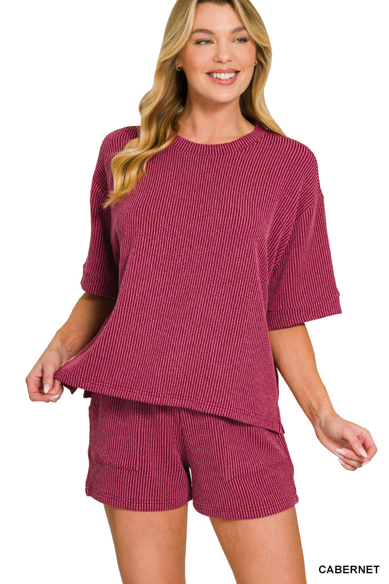 OL Ribbed 1/2 Sleeve Short Set
