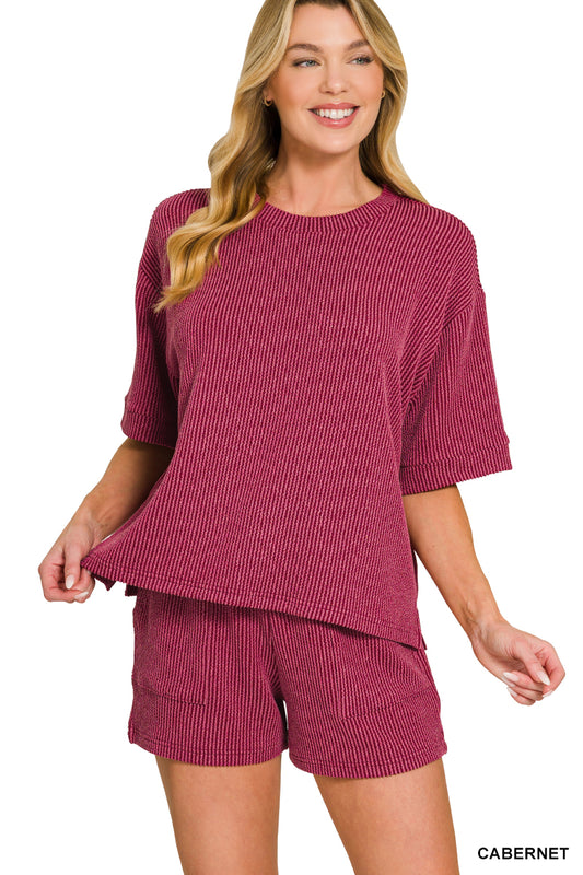OL Ribbed 1/2 Sleeve Short Set