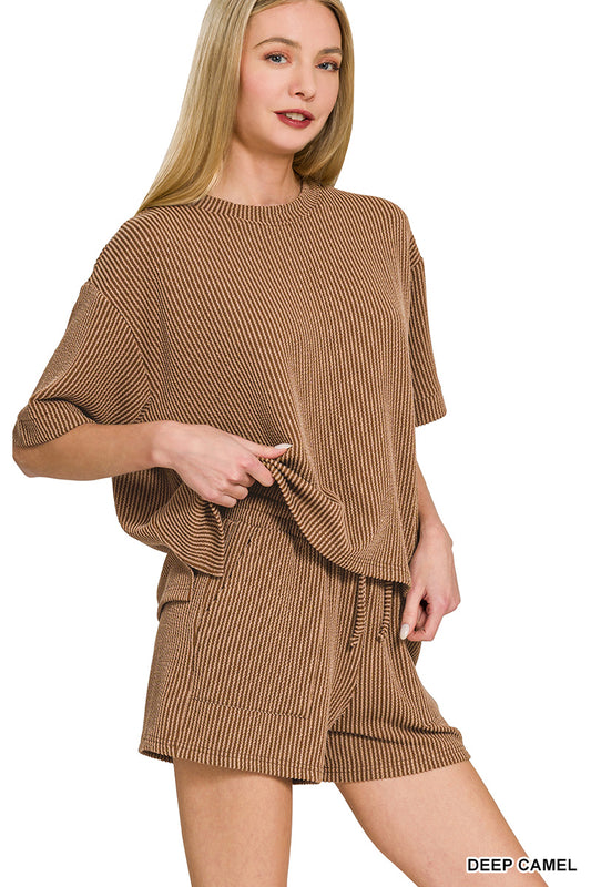 OL Ribbed 1/2 Sleeve Short Set
