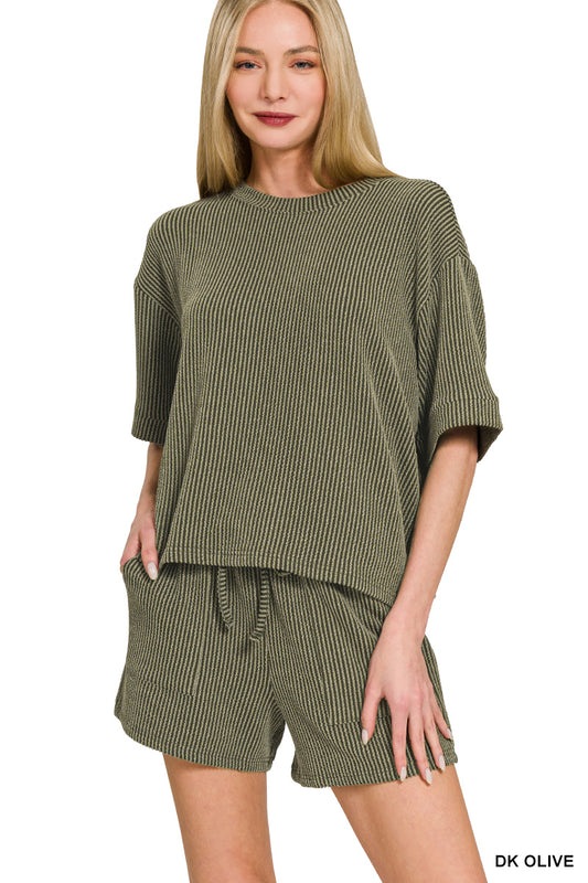 OL Ribbed 1/2 Sleeve Short Set
