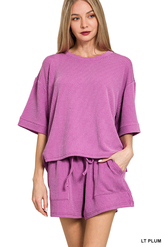 OL Ribbed 1/2 Sleeve Short Set