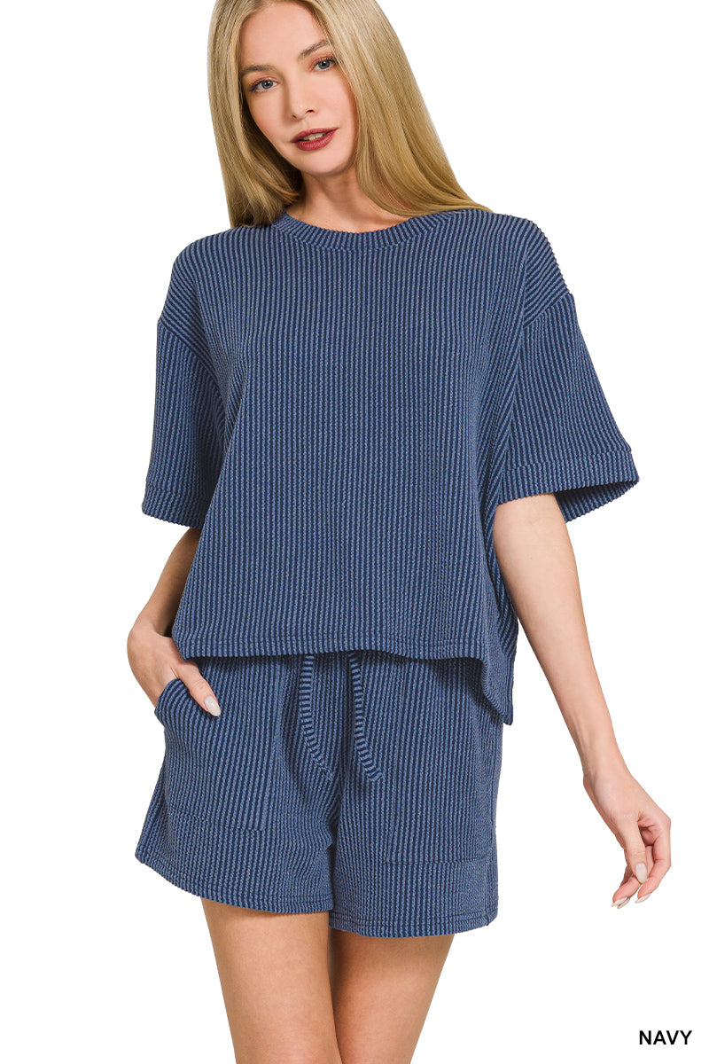 OL Ribbed 1/2 Sleeve Short Set