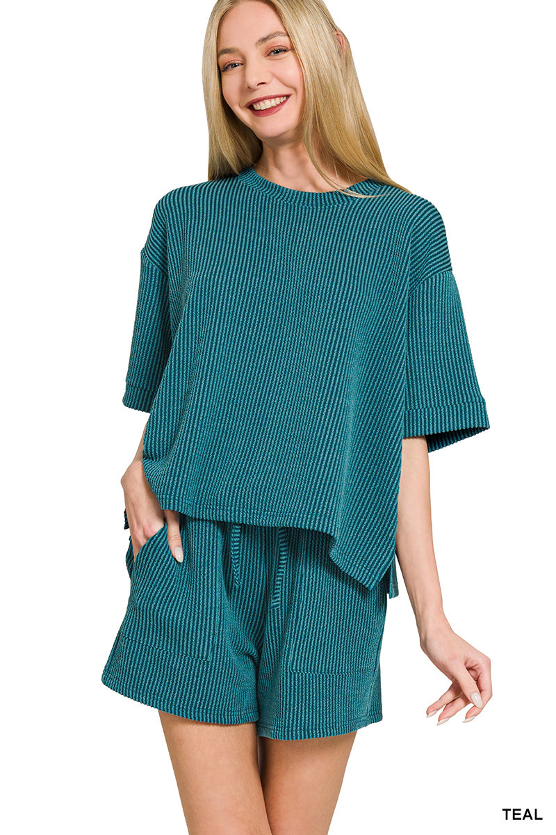 OL Ribbed 1/2 Sleeve Short Set