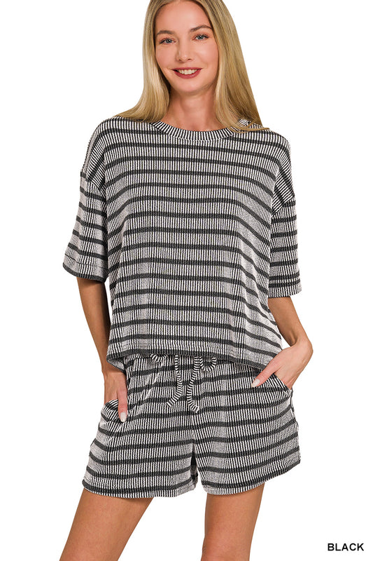 OL Ribbed Striped Short Set