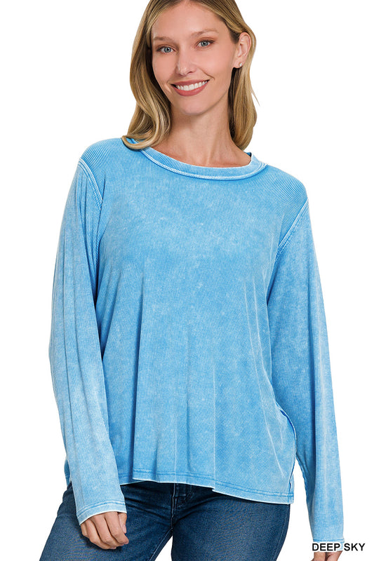 Washed Ribbed Long Sleeve Top