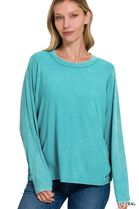 Washed Ribbed Long Sleeve Top