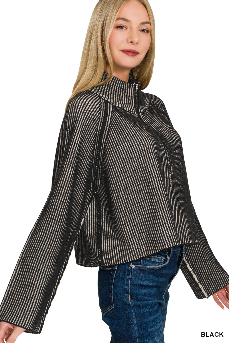 Ribbed 3/4 Zip Pullover OL