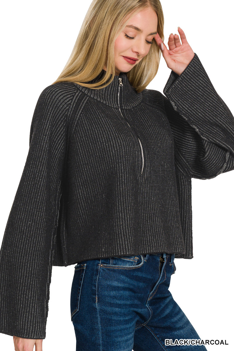 Ribbed 3/4 Zip Pullover OL