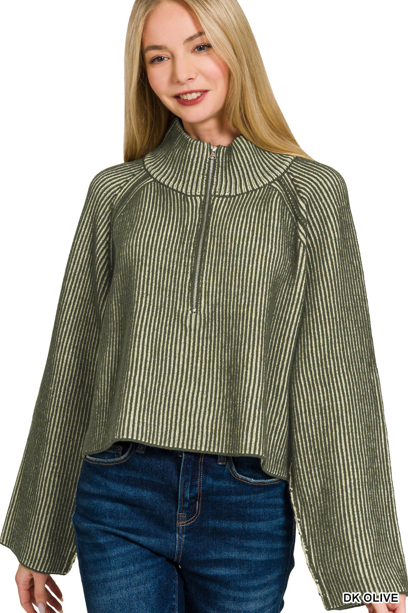 Ribbed 3/4 Zip Pullover OL