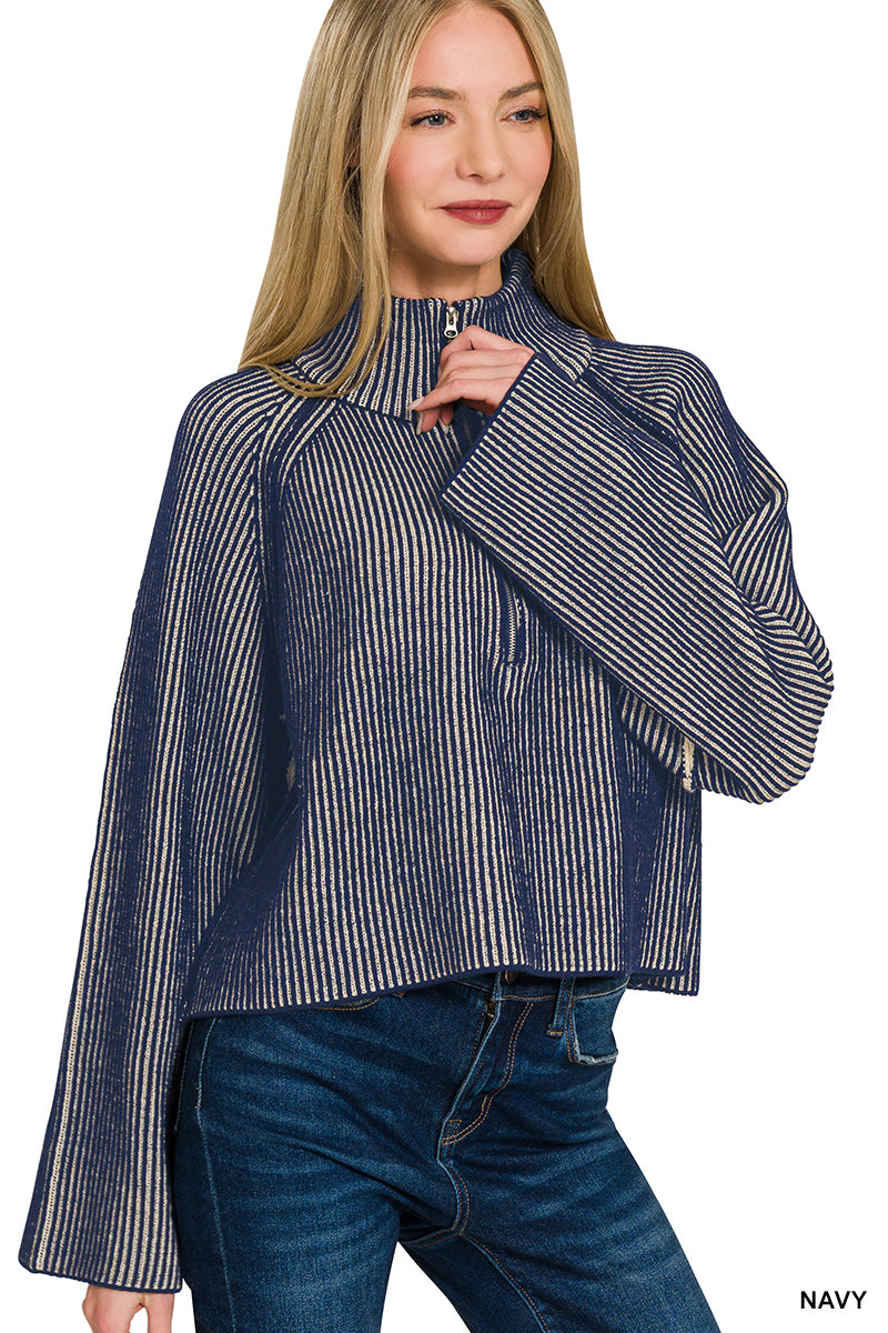 Ribbed 3/4 Zip Pullover OL