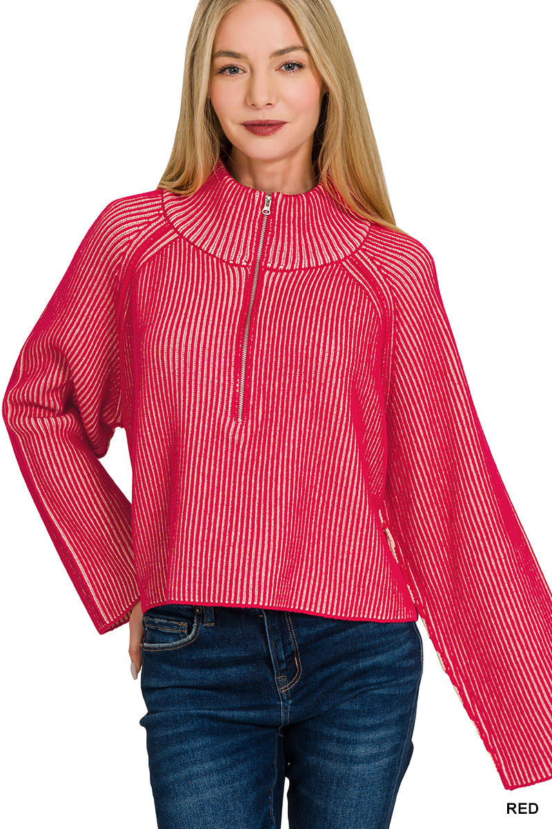 Ribbed 3/4 Zip Pullover OL