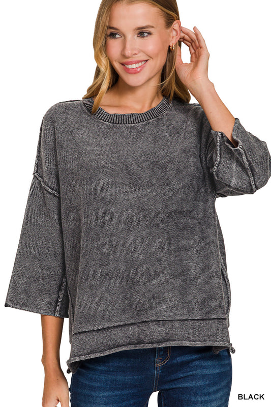 OL Washed 3/4 Sleeve Boxy Sweater