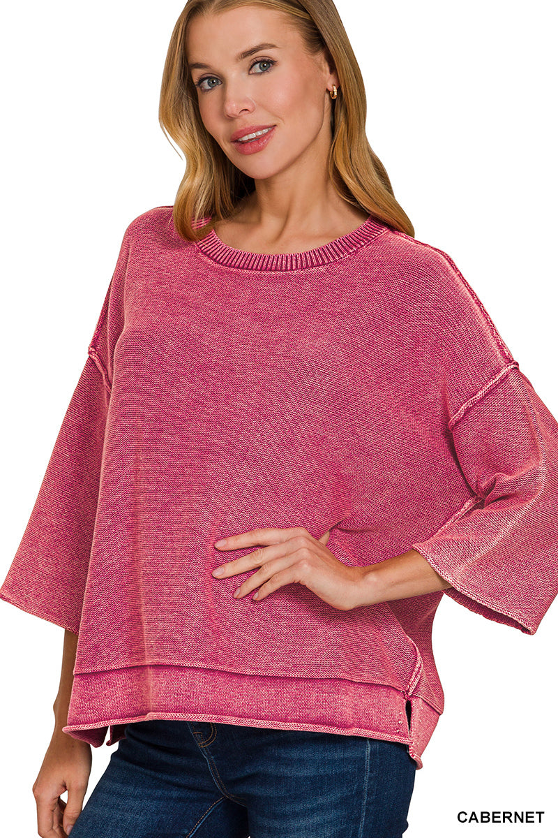 OL Washed 3/4 Sleeve Boxy Sweater