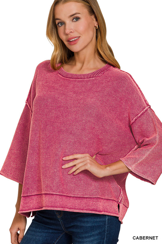 OL Washed 3/4 Sleeve Boxy Sweater