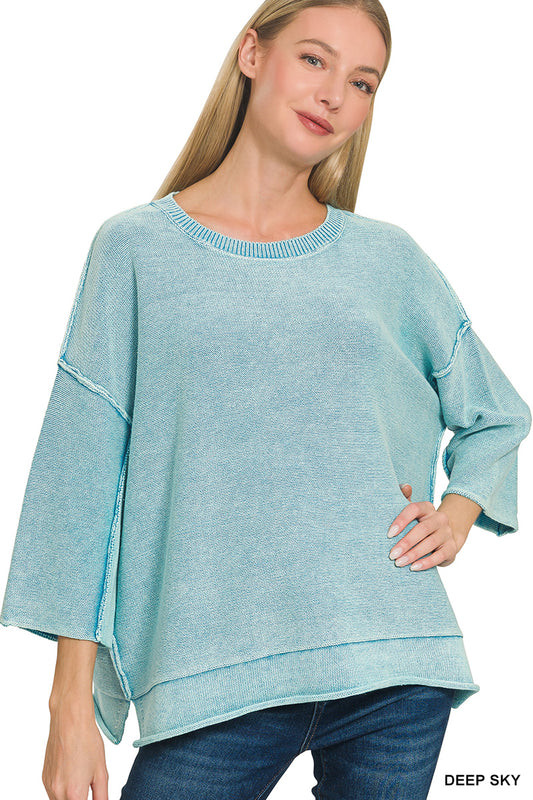 OL Washed 3/4 Sleeve Boxy Sweater