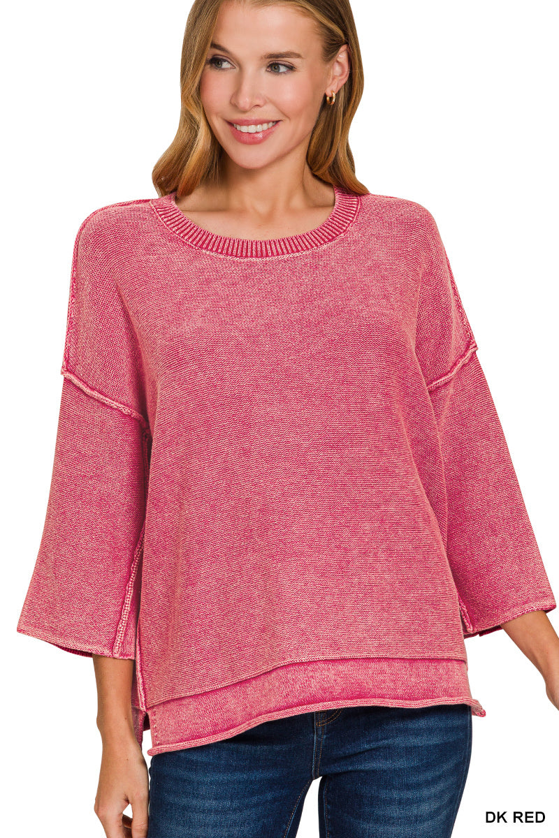 OL Washed 3/4 Sleeve Boxy Sweater