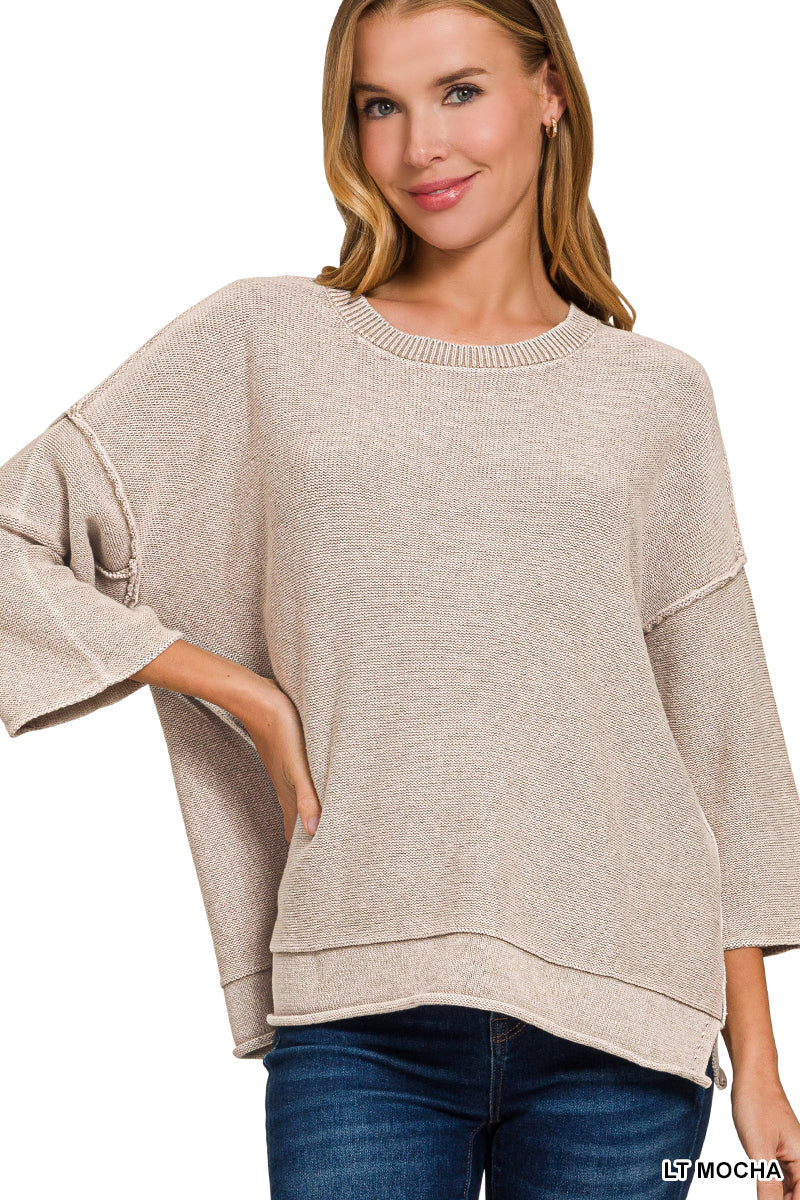 OL Washed 3/4 Sleeve Boxy Sweater