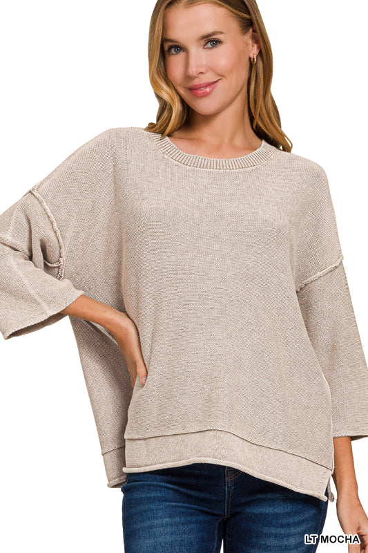 OL Washed 3/4 Sleeve Boxy Sweater