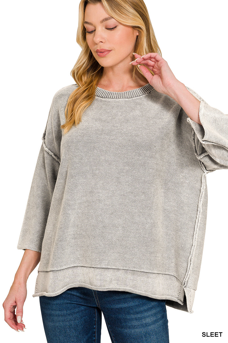 OL Washed 3/4 Sleeve Boxy Sweater